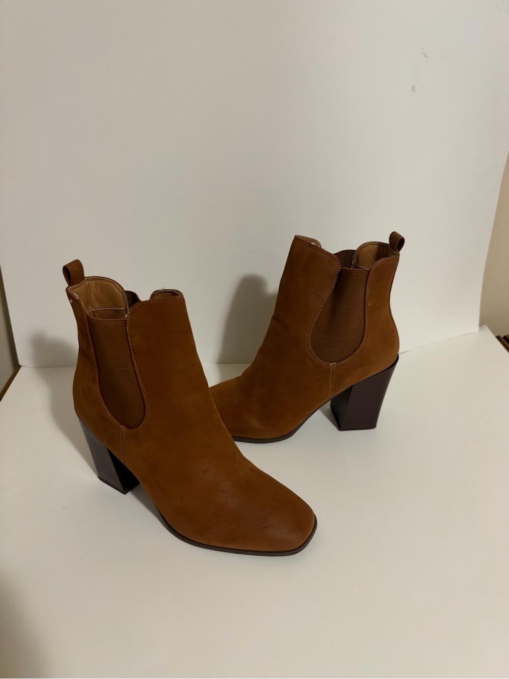 Women’s Brown Suede Chelsea Block Heel Ankle Boots
